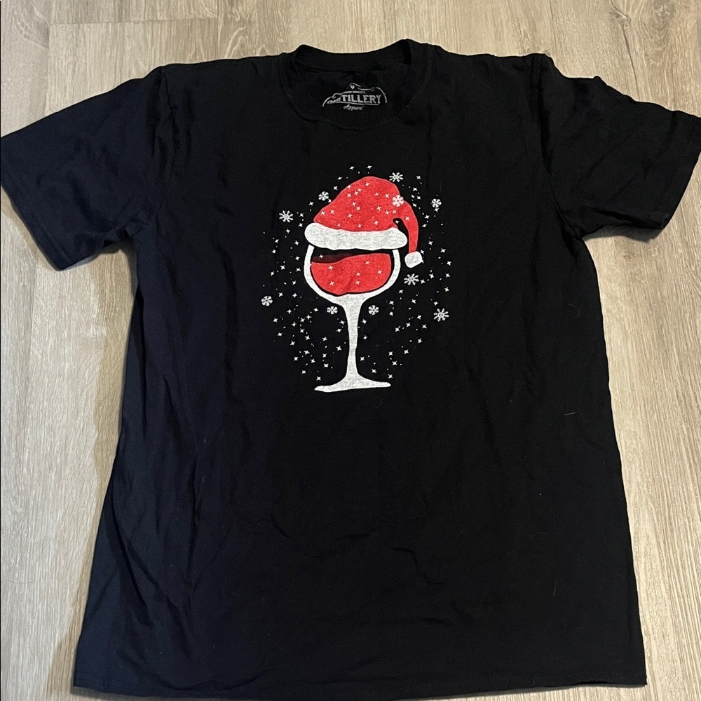Black T-Shirt with Festive‎ Wine Glass Design